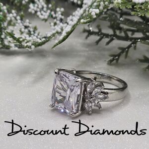 Clear White Diamond Cocktail Ring 14K White Gold 925 Sterling Silver